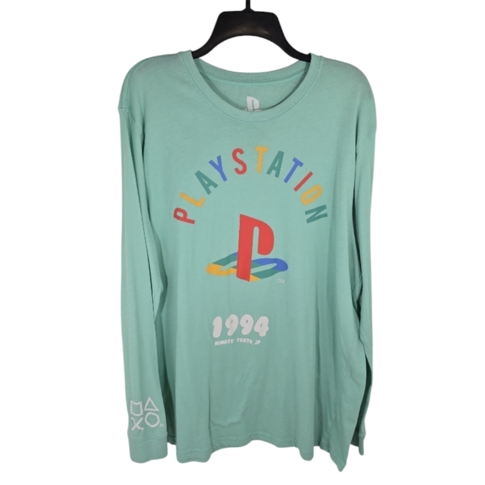 {Sony} Men's Playstation 1994 Minato, Tokyo, Japan Mint Green Long Sleeve Tshirt